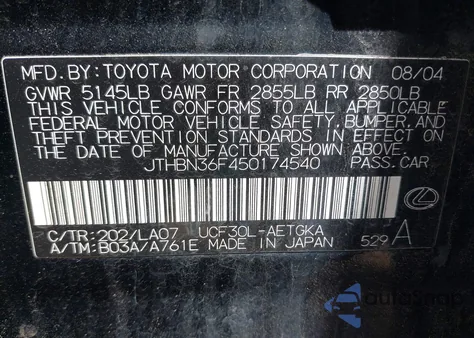 2005 Lexus Ls 430 z USA, uszkodzony, nr VIN JTHBN36F450174540